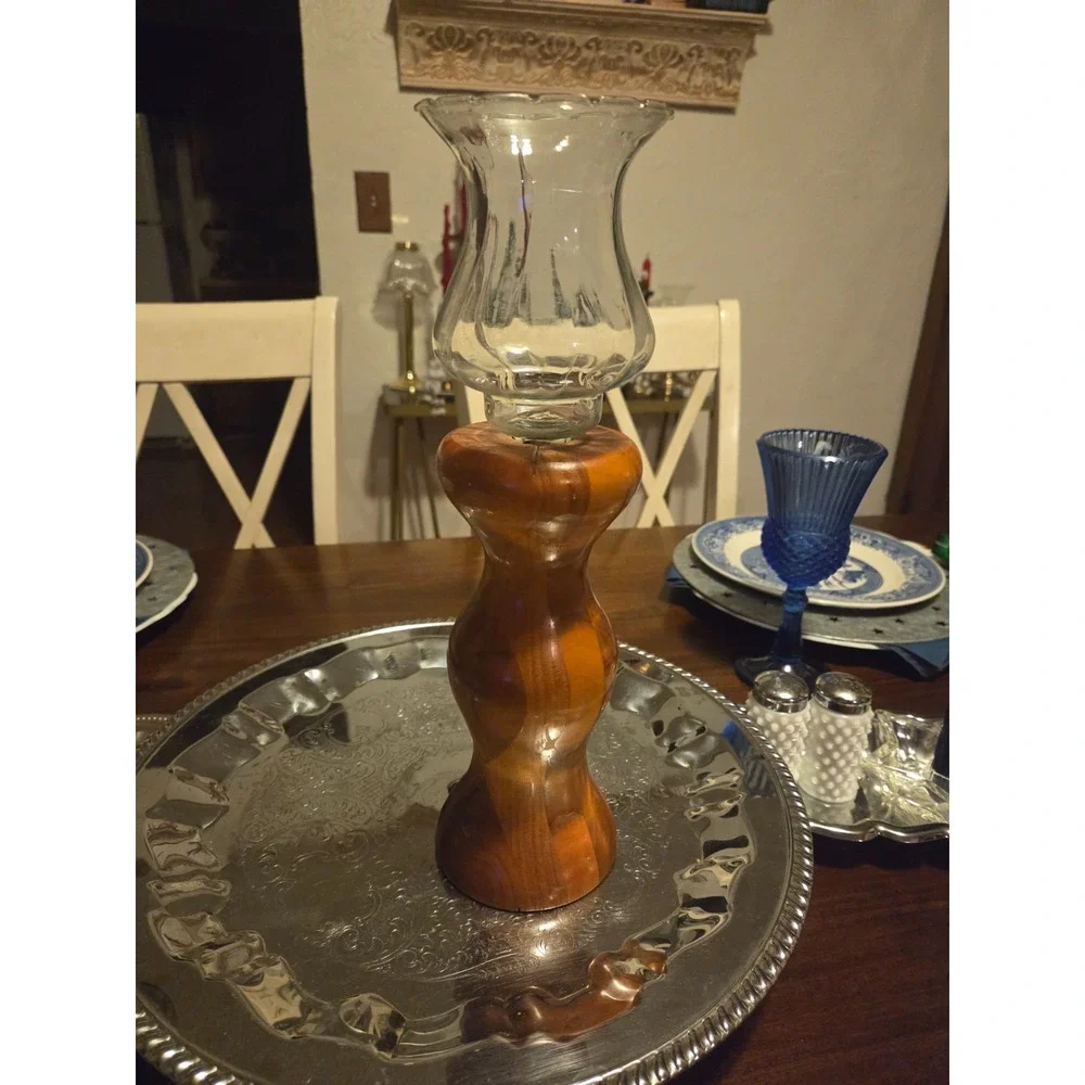 vintage Oregon myrtle wood candlestick, cottagecore, granny core, cabin